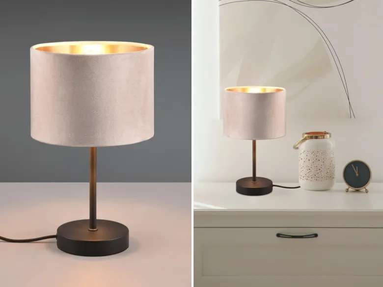 Tischleuchte JULIETA mit Samt Lampenschirm Beige Gold, Höhe 33cm
