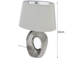 Tischleuchte Keramik Silber mit Stoffschirm Weiß & E14 LED, Höhe 33cm