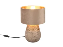 Tischleuchte KIRAN Keramikfuß Grau mit Samtschirm Beige Gold, Höhe 38cm