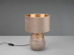 Tischleuchte KIRAN Keramikfuß Grau mit Samtschirm Beige Gold, Höhe 38cm