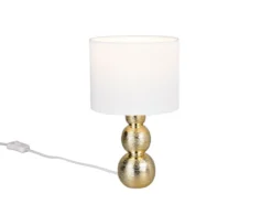 Tischleuchte LOVA mit Keramikfuß Gold & Stoffschirm Weiß, Höhe 29cm