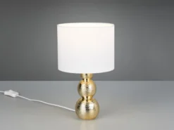 Tischleuchte LOVA mit Keramikfuß Gold & Stoffschirm Weiß, Höhe 29cm