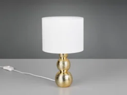 Tischleuchte LOVA mit Keramikfuß Gold & Stoffschirm Weiß, Höhe 29cm
