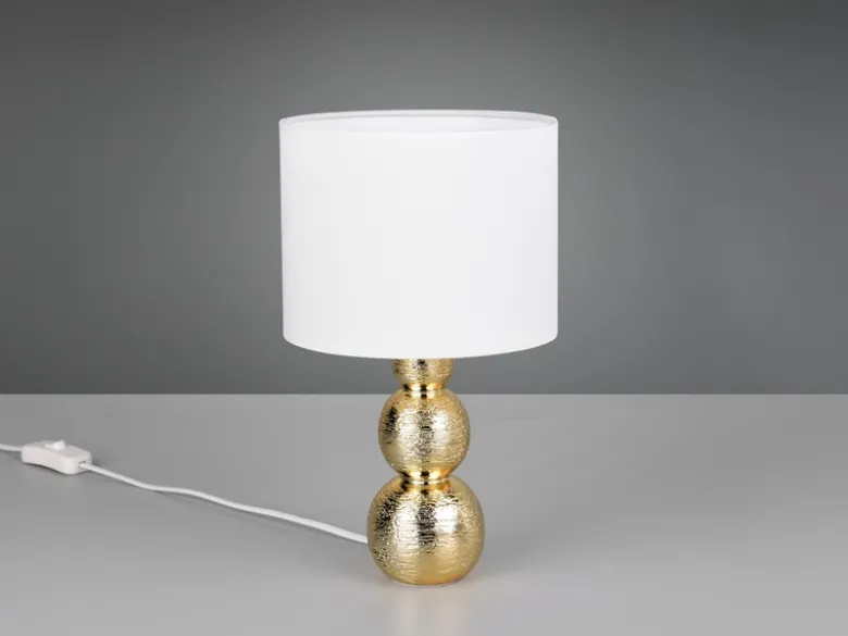 Tischleuchte LOVA mit Keramikfuß Gold & Stoffschirm Weiß, Höhe 29cm