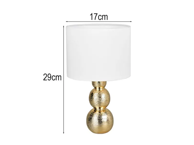 Tischleuchte LOVA mit Keramikfuß Gold & Stoffschirm Weiß, Höhe 29cm