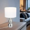 Tischleuchte LOVA mit Keramikfuß Silber & Stoffschirm Weiß, Höhe 29cm