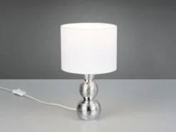 Tischleuchte LOVA mit Keramikfuß Silber & Stoffschirm Weiß, Höhe 29cm