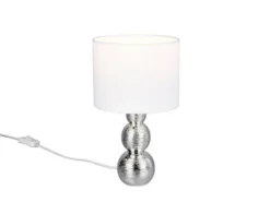 Tischleuchte LOVA mit Keramikfuß Silber & Stoffschirm Weiß, Höhe 29cm