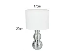 Tischleuchte LOVA mit Keramikfuß Silber & Stoffschirm Weiß, Höhe 29cm