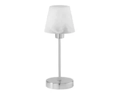 Tischleuchte LUIS II, Glasschirm Weiß Sockel Silber - Touchfunktion, Höhe 32cm