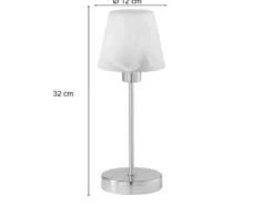 Tischleuchte LUIS II, Glasschirm Weiß Sockel Silber - Touchfunktion, Höhe 32cm