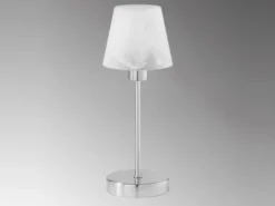 Tischleuchte LUIS II, Glasschirm Weiß Sockel Silber - Touchfunktion, Höhe 32cm