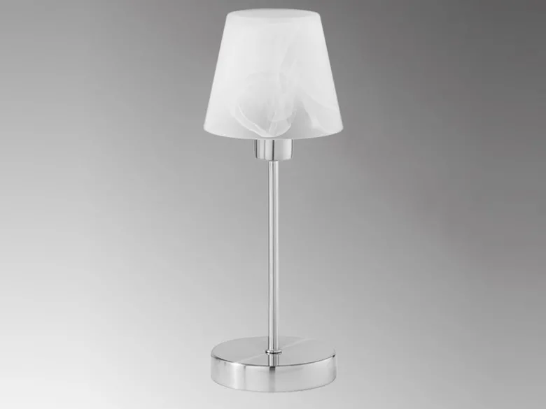 Tischleuchte LUIS II, Glasschirm Weiß Sockel Silber - Touchfunktion, Höhe 32cm