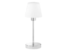 Tischleuchte LUIS II, Glasschirm Weiß Sockel Chrom - Touchfunktion, Höhe 32cm