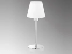 Tischleuchte LUIS II, Glasschirm Weiß Sockel Chrom - Touchfunktion, Höhe 32cm