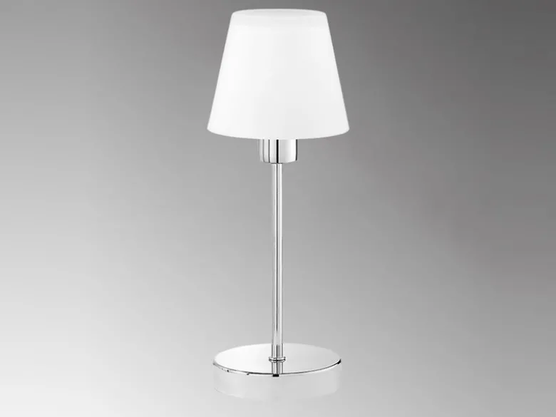 Tischleuchte LUIS II, Glasschirm Weiß Sockel Chrom - Touchfunktion, Höhe 32cm