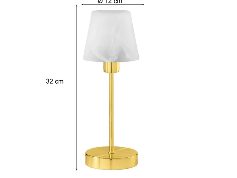 Tischleuchte LUIS II, Glas Weiß Sockel Messing matt - Touchfunktion, Höhe 32cm