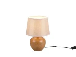 Tischleuchte LUXOR Keramik Holzoptik mit Stoffschirm Beige, Höhe 26cm