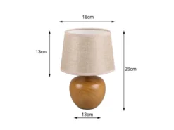 Tischleuchte LUXOR Keramik Holzoptik mit Stoffschirm Beige, Höhe 26cm
