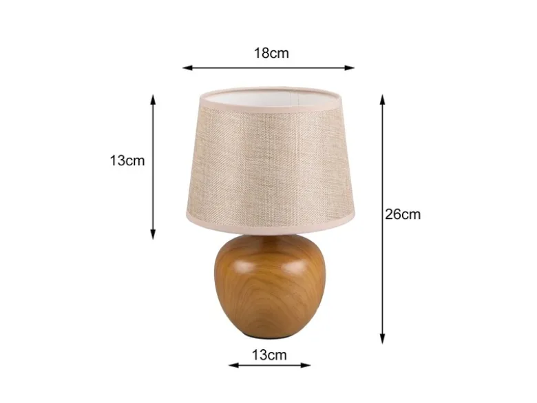 Tischleuchte LUXOR Keramik Holzoptik mit Stoffschirm Beige, Höhe 26cm