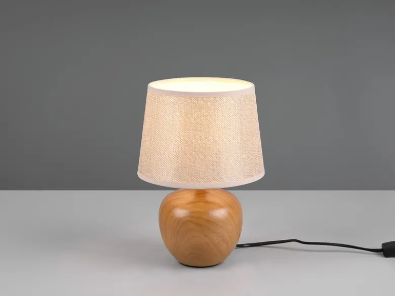 Tischleuchte LUXOR Keramik Holzoptik mit Stoffschirm Beige, Höhe 26cm