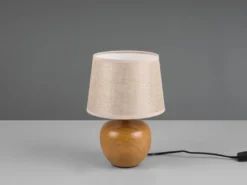 Tischleuchte LUXOR Keramik Holzoptik mit Stoffschirm Beige, Höhe 26cm