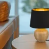 Tischleuchte LUXOR Keramik mit Stoffschirm Schwarz / Gold, Höhe 26cm