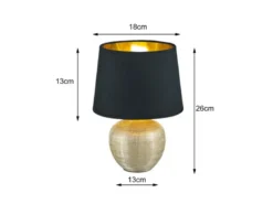 Tischleuchte LUXOR Keramik mit Stoffschirm Schwarz / Gold, Höhe 26cm