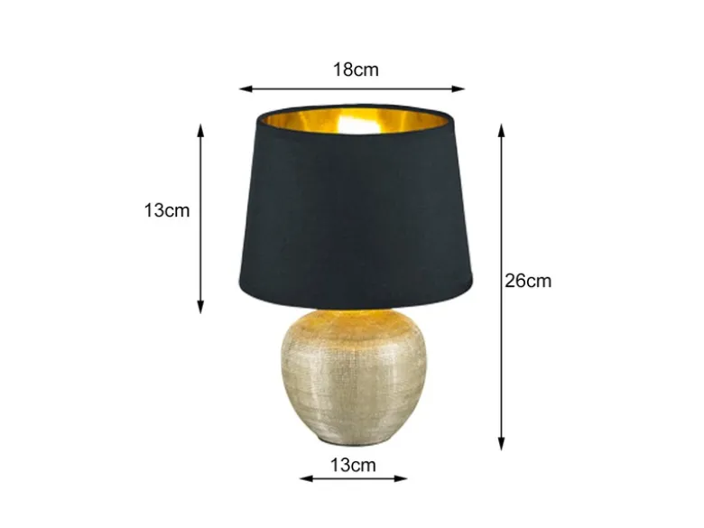 Tischleuchte LUXOR Keramik mit Stoffschirm Schwarz / Gold, Höhe 26cm