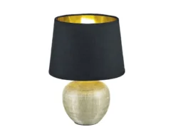 Tischleuchte LUXOR Keramik mit Stoffschirm Schwarz / Gold, Höhe 26cm
