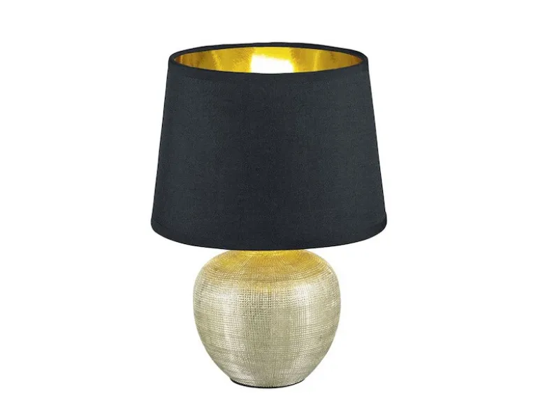 Tischleuchte LUXOR Keramik mit Stoffschirm Schwarz / Gold, Höhe 26cm