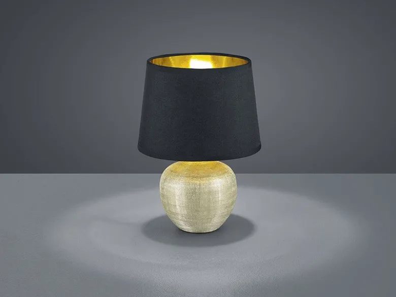 Tischleuchte LUXOR Keramik mit Stoffschirm Schwarz / Gold, Höhe 26cm