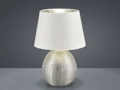 Tischleuchte LUXOR Keramik mit Stoffschirm Weiß / Silber, Höhe 35cm