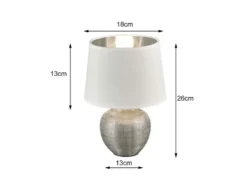 Tischleuchte LUXOR Keramik mit Stoffschirm Weiß / Silber, Höhe 26cm