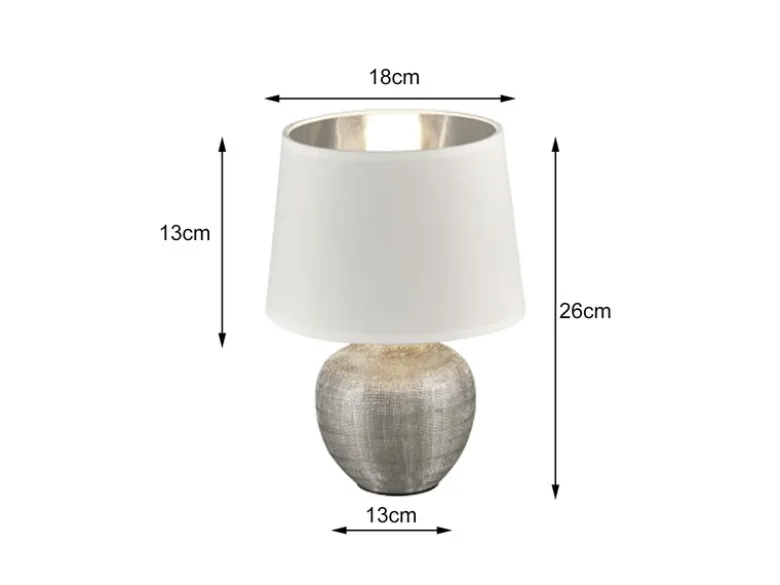 Tischleuchte LUXOR Keramik mit Stoffschirm Weiß / Silber, Höhe 26cm
