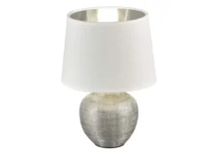 Tischleuchte LUXOR Keramik mit Stoffschirm Weiß / Silber, Höhe 26cm