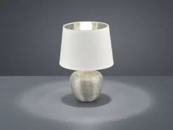 Tischleuchte LUXOR Keramik mit Stoffschirm Weiß / Silber, Höhe 26cm