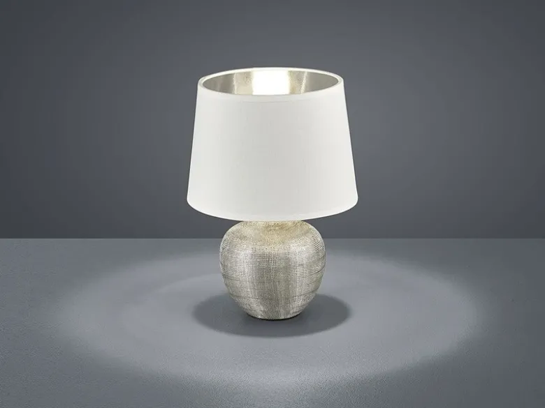 Tischleuchte LUXOR Keramik mit Stoffschirm Weiß / Silber, Höhe 26cm