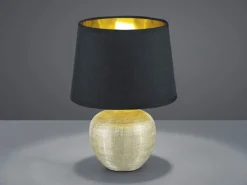 Tischleuchte LUXOR Keramik mit Stoffschirm Schwarz / Gold, Höhe 35cm