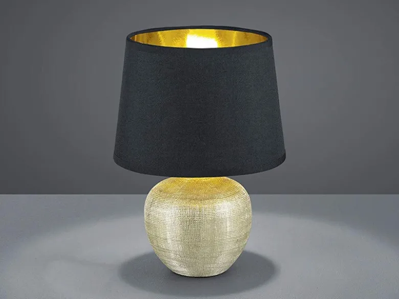 Tischleuchte LUXOR Keramik mit Stoffschirm Schwarz / Gold, Höhe 35cm