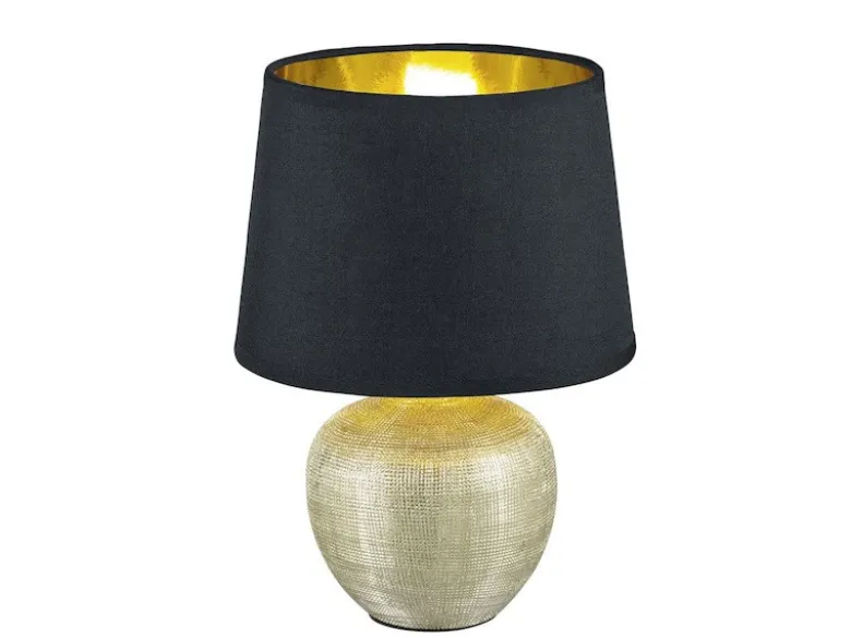 Tischleuchte LUXOR Keramik mit Stoffschirm Schwarz / Gold, Höhe 35cm