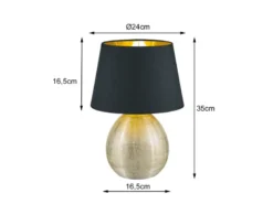 Tischleuchte LUXOR Keramik mit Stoffschirm Schwarz / Gold, Höhe 35cm