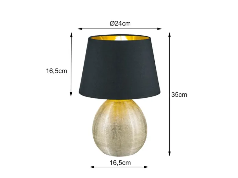 Tischleuchte LUXOR Keramik mit Stoffschirm Schwarz / Gold, Höhe 35cm