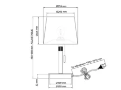 Tischleuchte LYON Messing mit Stoffschirm Weiß, Höhe 45-56cm verstellbar
