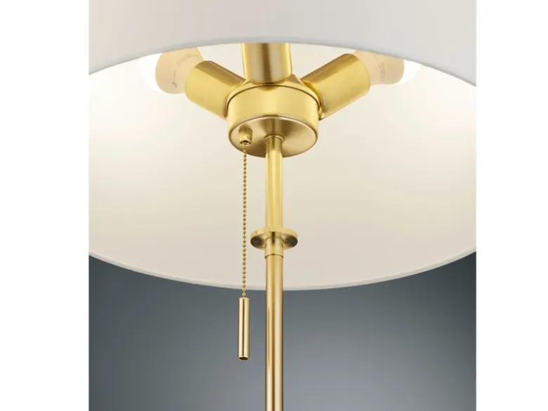 Tischleuchte LYON Messing mit Stoffschirm Weiß, Höhe 45-56cm verstellbar
