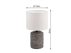 Tischleuchte MALA Keramik Seiloptik mit Stoffschirm in Beige, Höhe 26cm