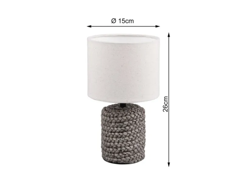 Tischleuchte MALA Keramik Seiloptik mit Stoffschirm in Beige, Höhe 26cm
