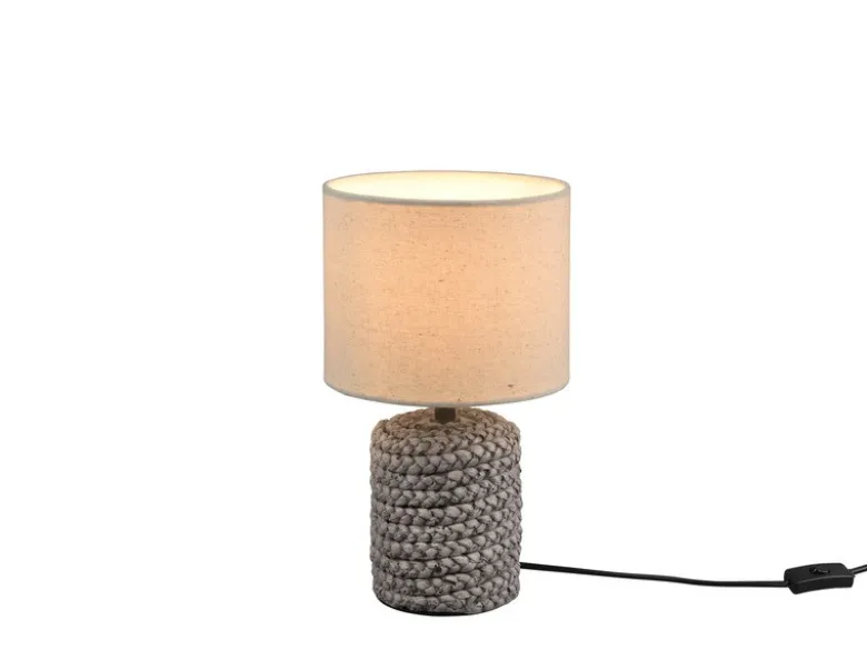 Tischleuchte MALA Keramik Seiloptik mit Stoffschirm in Beige, Höhe 26cm