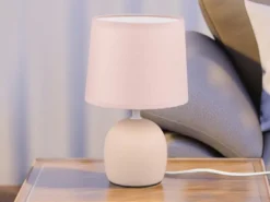 Tischleuchte MALU mit Keramikfuß & Stoffschirm Beige, Höhe 26cm