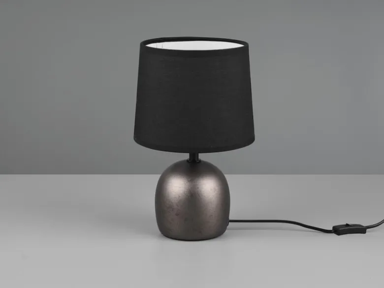 Tischleuchte MALU mit Keramikfuß Silber & Stoffschirm Schwarz, Höhe 26cm